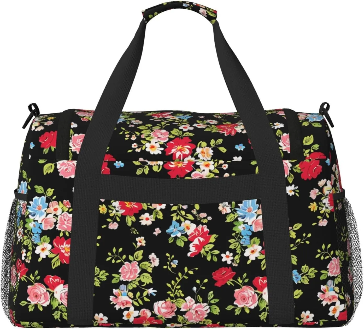 Roses Wildflowers Duffle Bag Foldable Travel Tote Bag Carry On Large Weekender Overnight Bags Waterproof Gym Bag For Women Men