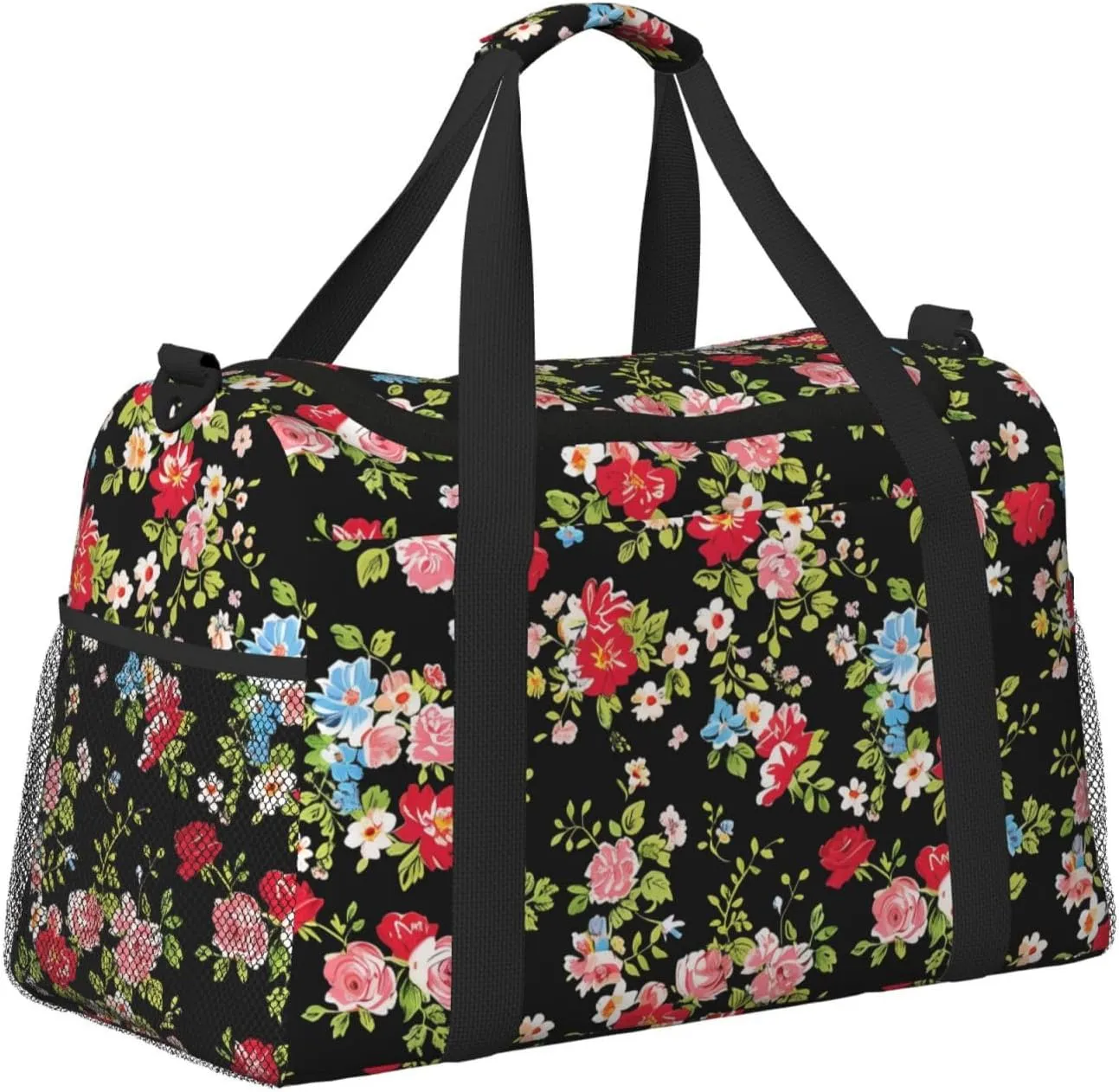 Roses Wildflowers Duffle Bag Foldable Travel Tote Bag Carry On Large Weekender Overnight Bags Waterproof Gym Bag For Women Men