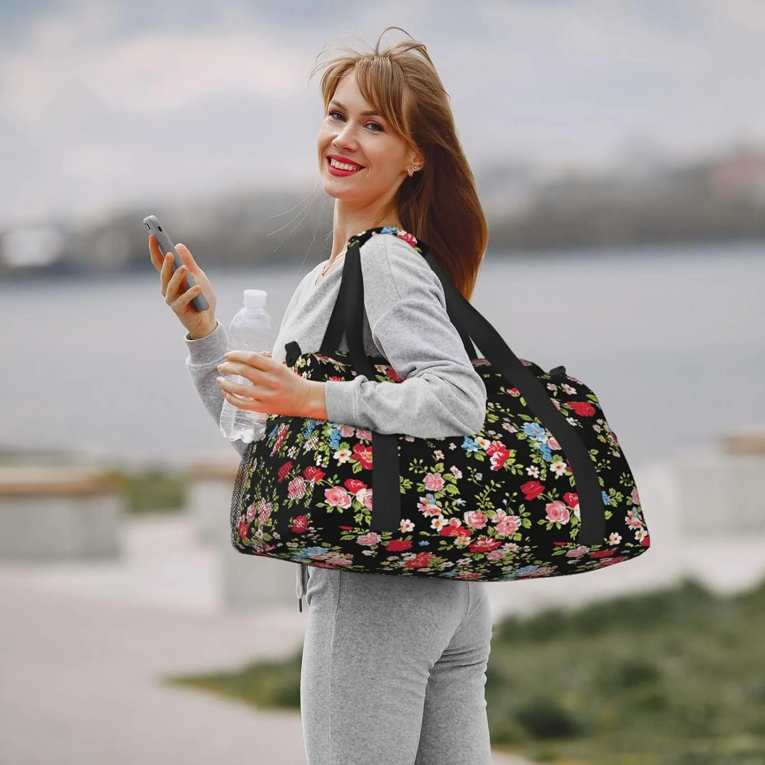 Roses Wildflowers Duffle Bag Foldable Travel Tote Bag Carry On Large Weekender Overnight Bags Waterproof Gym Bag For Women Men