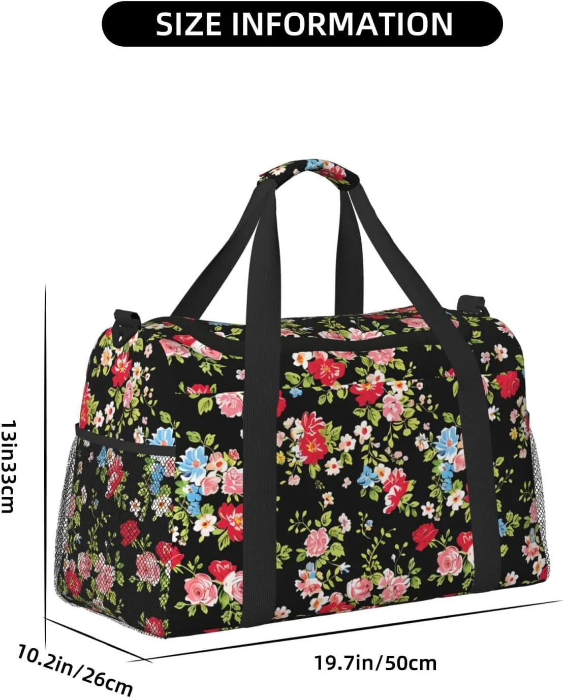 Roses Wildflowers Duffle Bag Foldable Travel Tote Bag Carry On Large Weekender Overnight Bags Waterproof Gym Bag For Women Men