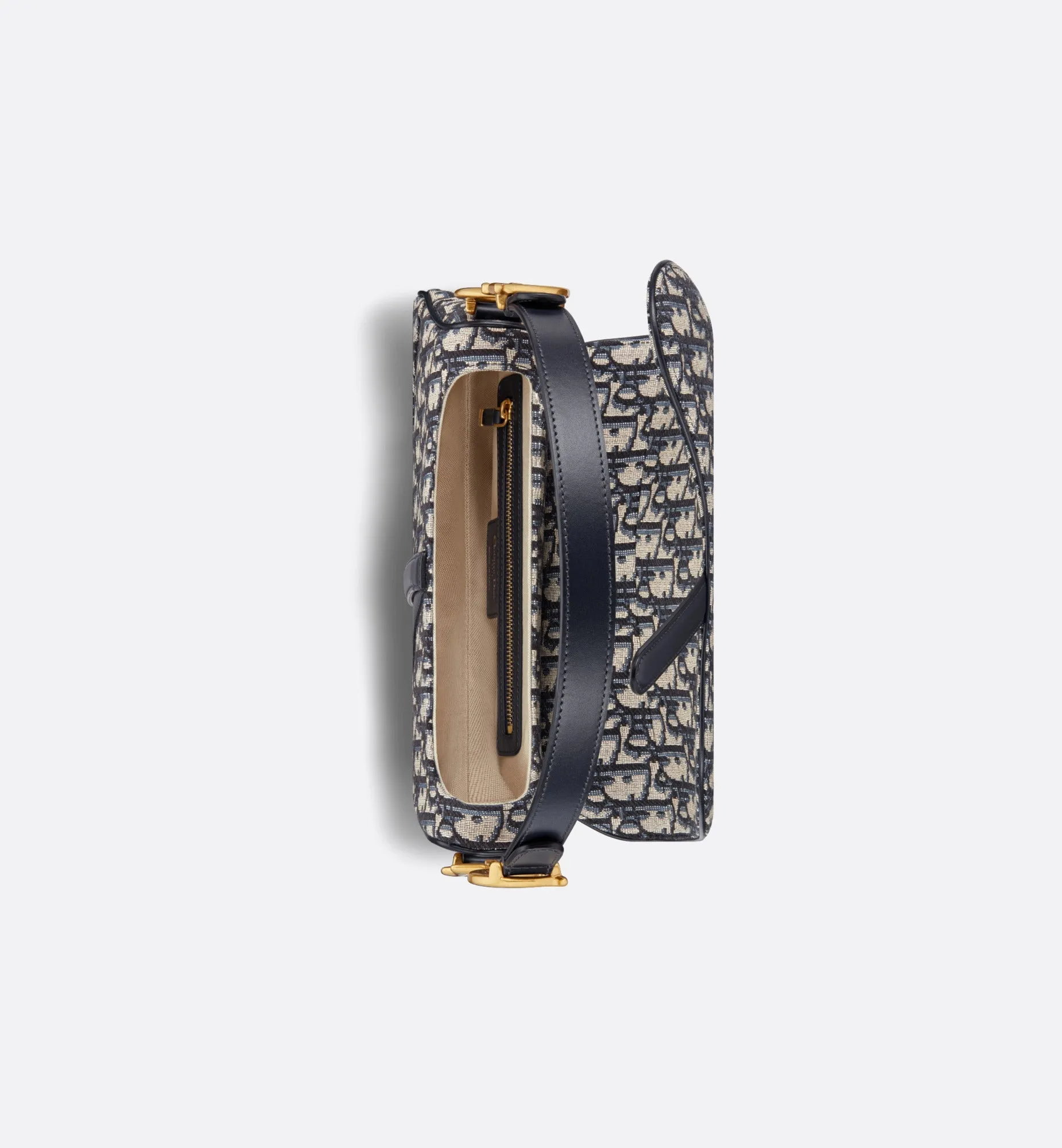 Saddle Bag with Strap • Blue Dior Oblique Jacquard