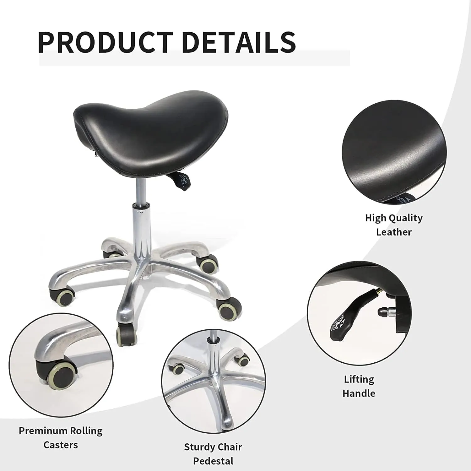 Saddle Stool can be Tilted, with a Hydraulic Adjustable Height Rotating Stool, Suitable for Office desks, clinics, Dentists, and spa Centers (Black)