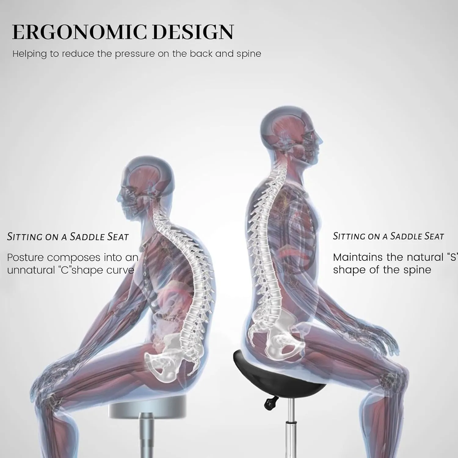 Saddle Stool can be Tilted, with a Hydraulic Adjustable Height Rotating Stool, Suitable for Office desks, clinics, Dentists, and spa Centers (Black)