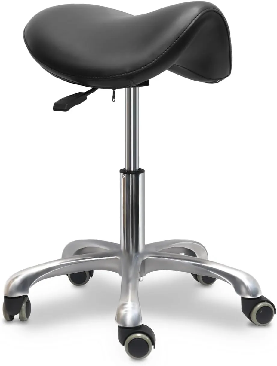 Saddle Stool can be Tilted, with a Hydraulic Adjustable Height Rotating Stool, Suitable for Office desks, clinics, Dentists, and spa Centers (Black)