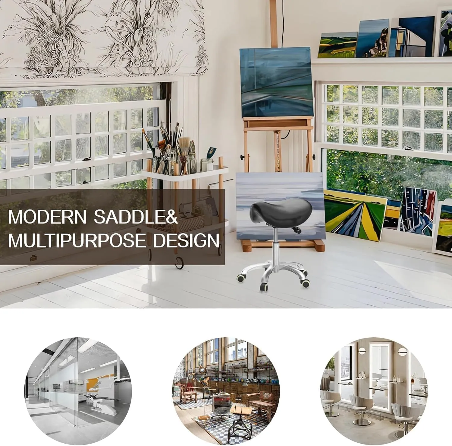 Saddle Stool can be Tilted, with a Hydraulic Adjustable Height Rotating Stool, Suitable for Office desks, clinics, Dentists, and spa Centers (Black)