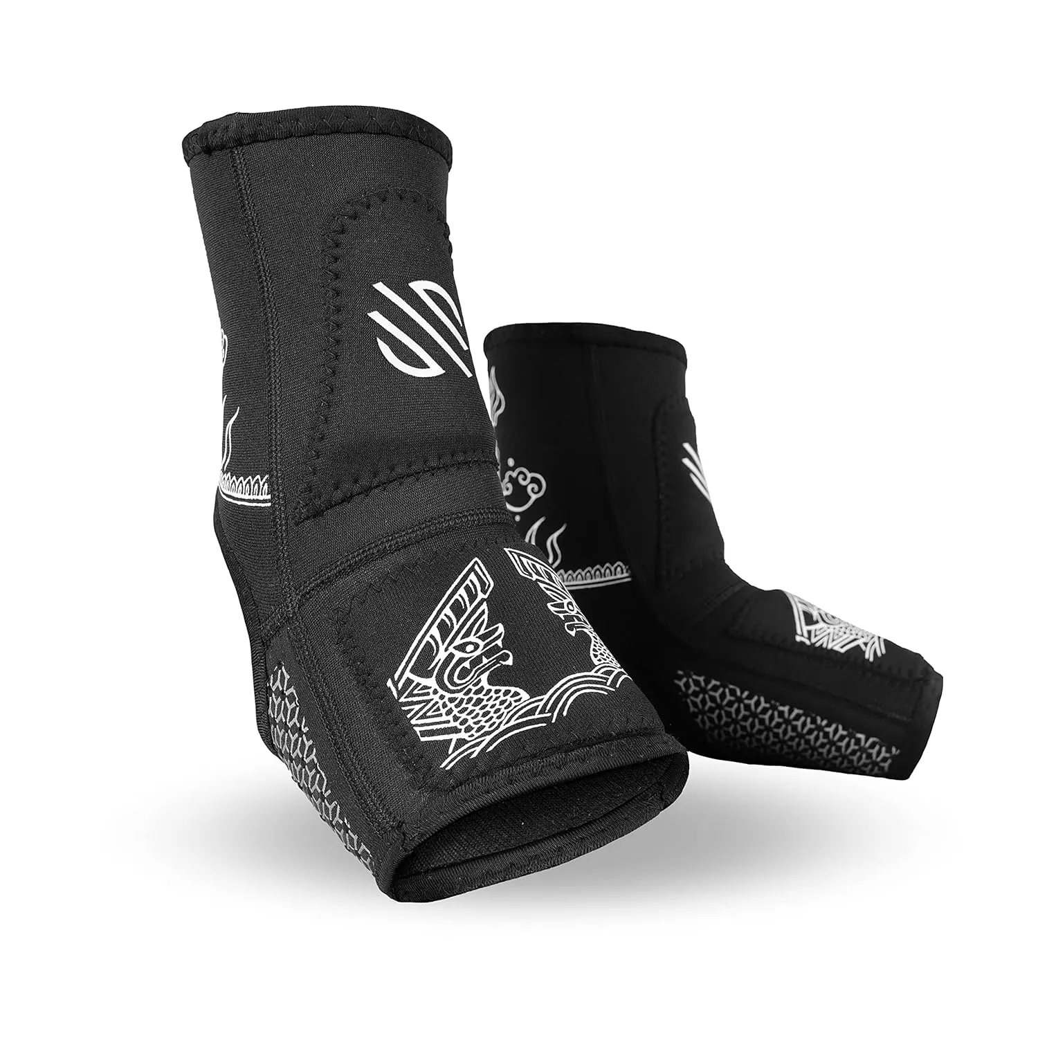 Sanabul Battle Forged Striking Gel Ankle Guard for MMA Muay Thai Kick Boxing 1 Pair - Black/White, Large/X-Large