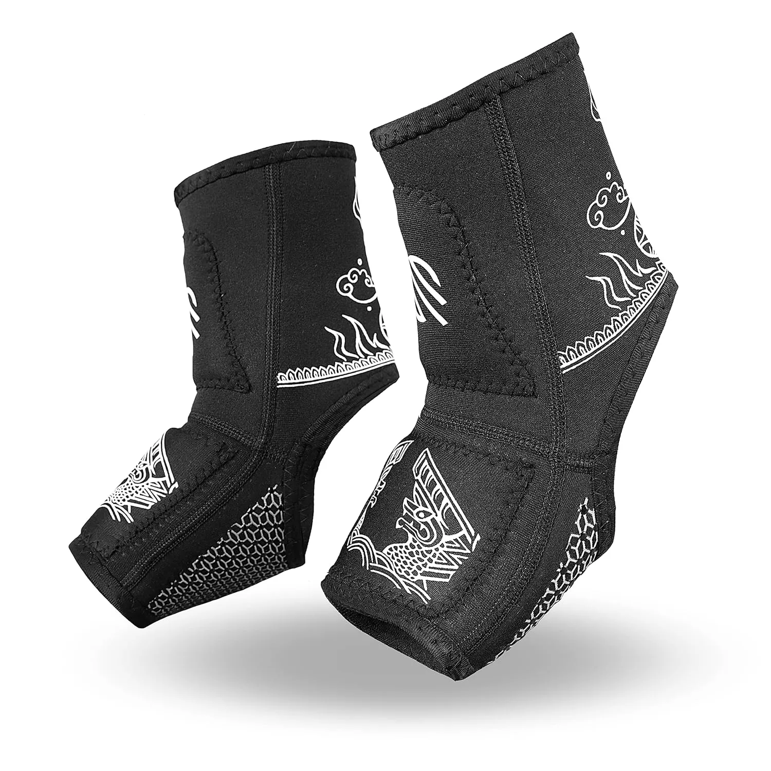 Sanabul Battle Forged Striking Gel Ankle Guard for MMA Muay Thai Kick Boxing 1 Pair - Black/White, Large/X-Large