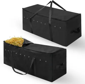 Sanwuta 2 Pack Hay Bale Bag 41 x 15 x 17 Inch Extra Large Hay Storage Container for Horses Oxford Cloth Heavy Duty Tote Bale Storage Bag for Cattle Goats Sheep Horse Supplies(Black)