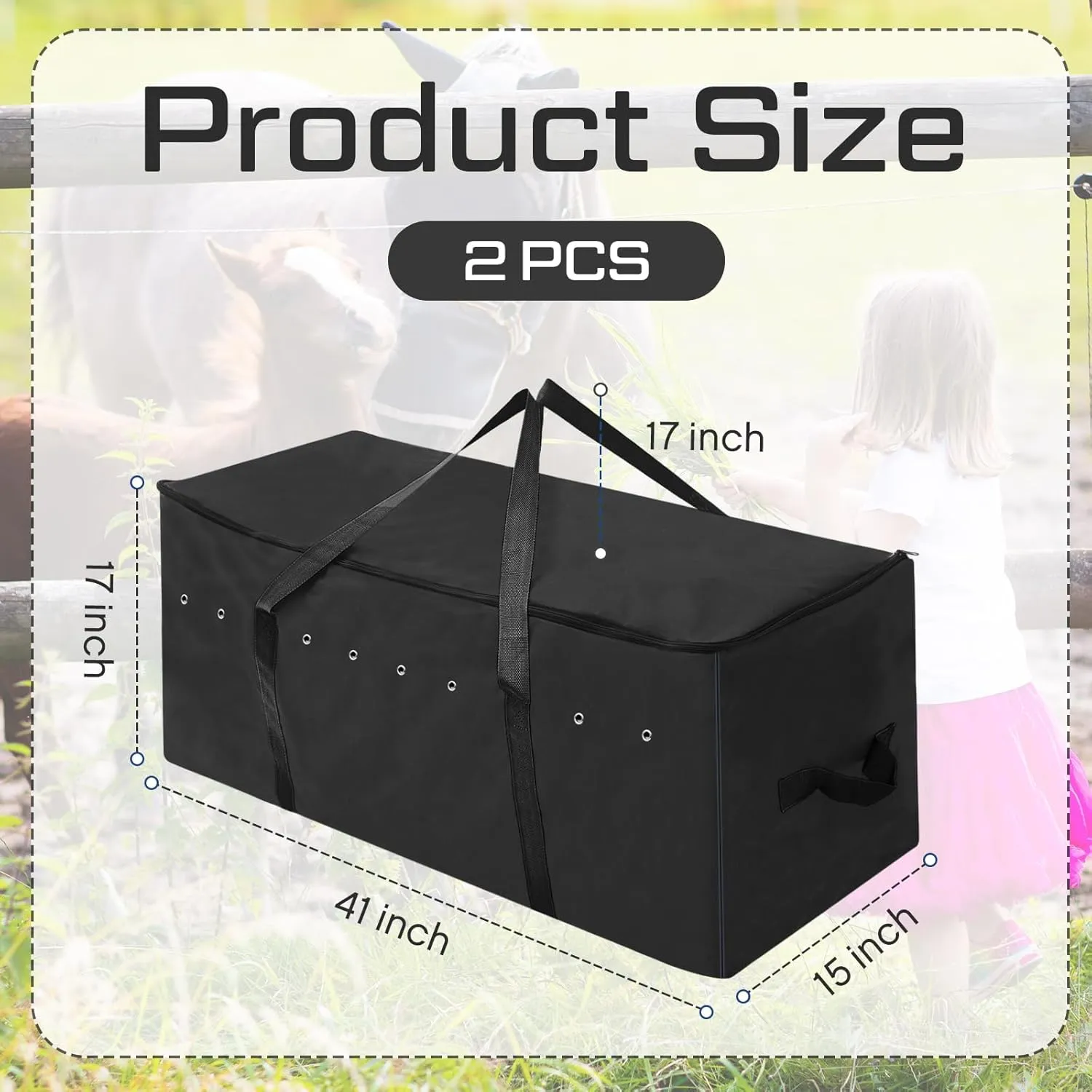Sanwuta 2 Pack Hay Bale Bag 41 x 15 x 17 Inch Extra Large Hay Storage Container for Horses Oxford Cloth Heavy Duty Tote Bale Storage Bag for Cattle Goats Sheep Horse Supplies(Black)