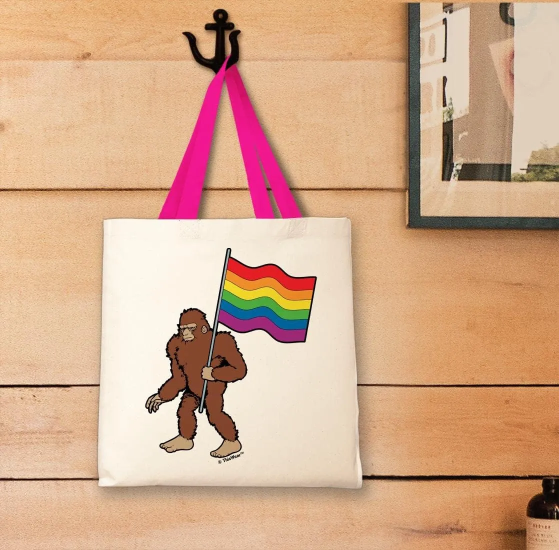 Sasquatch With Pride Flag Canvas Tote Bag