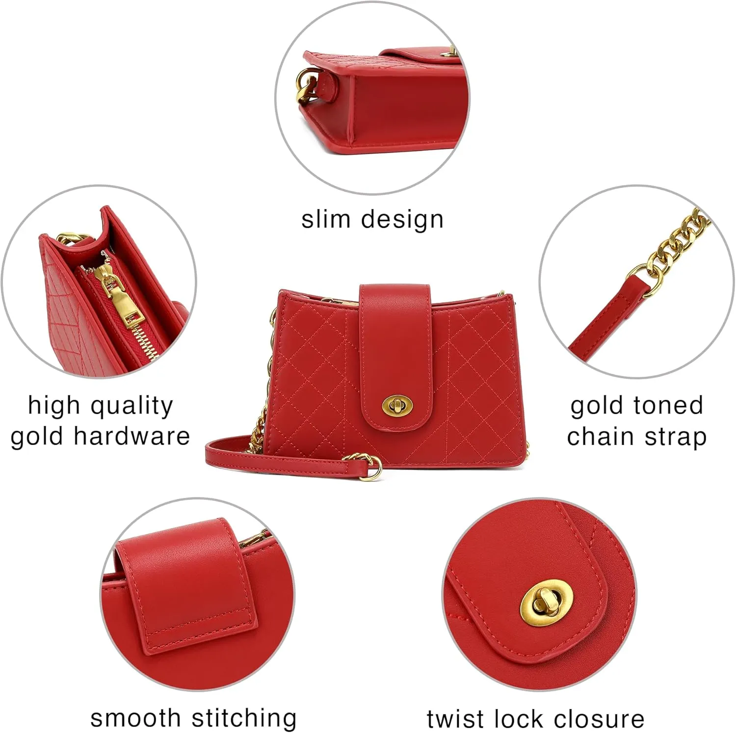 Scarleton Crossbody Bags for Women, Quilted Shoulder Bag Purse, Gold Chain Crossbody Bag Purses for Women, H2117