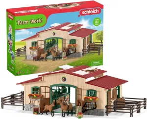 Schleich Farm World - 96PC Horse Barn and Stable Playset - Riding Center with 2 Pony Toys, Rider Figurine, and Farm Accessories - Farm Animal Toys for Girls and Boys - Kids 3 