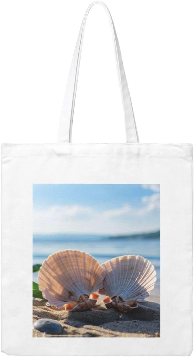 seashells by the seashore Print Canvas Tote Bag Aesthetic Reusable Grocery Shopping Bags Shoulder Bag Book Tote