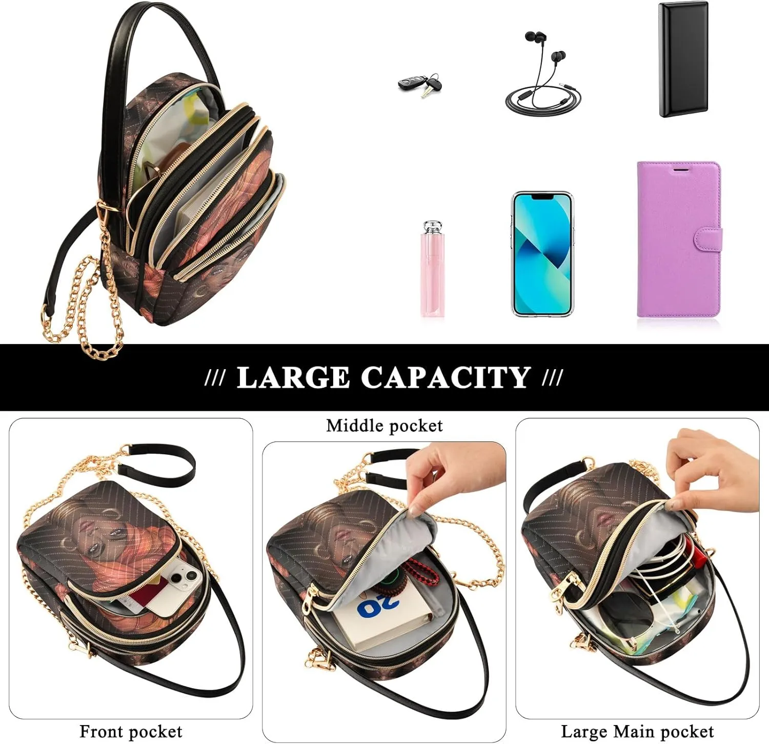 senya Pink Black Leopard Crossbody Handbags for Women Casual Leather Shoulder Phone Purse