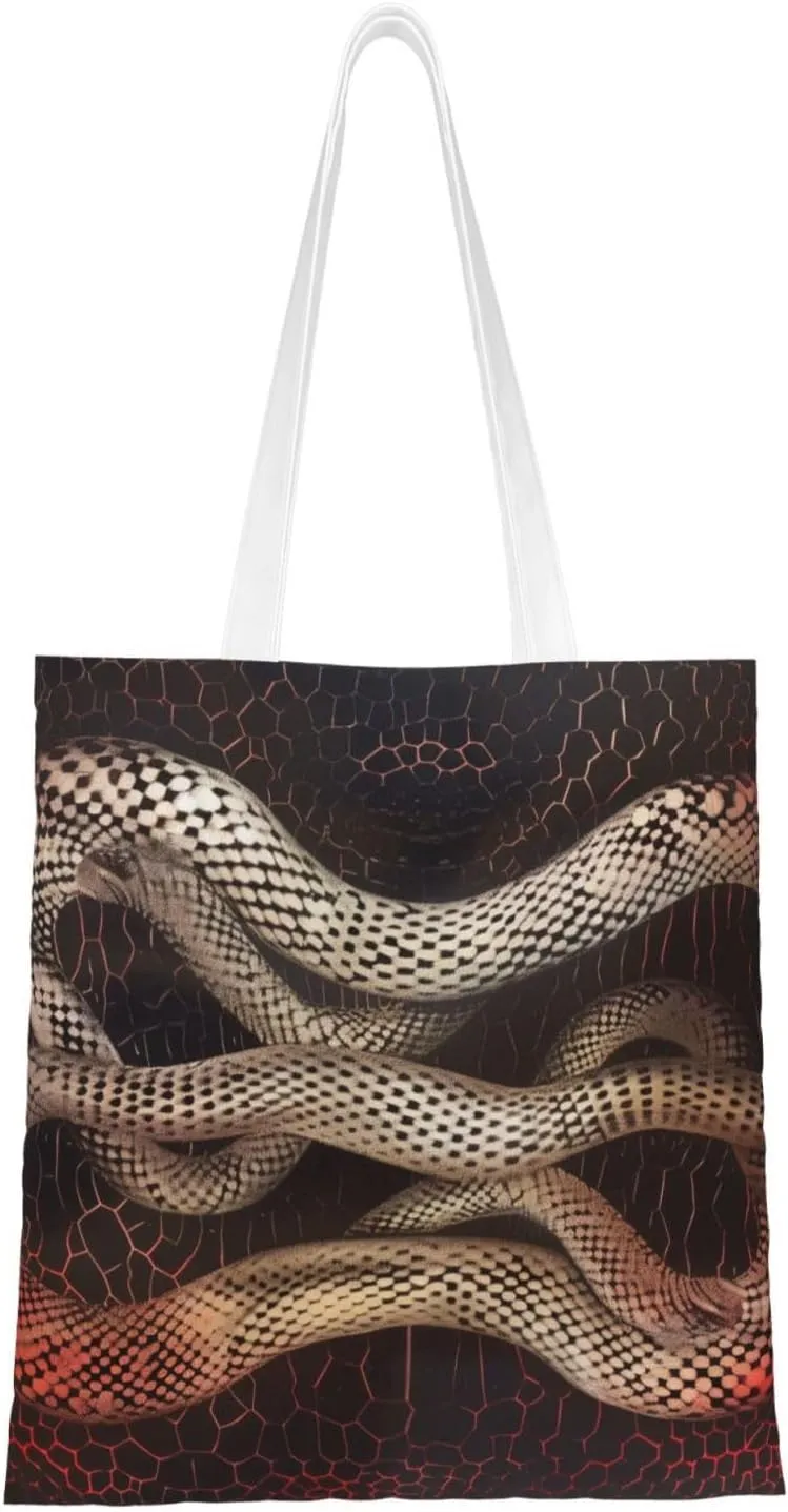Serpentine Printed Shopping Bag, Reusable Canvas Shopping Bag, Casual Shoulder Bag for Daily Use, Black, One Size, black, Einheitsgröße