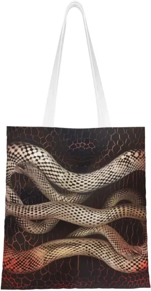 Serpentine Printed Shopping Bag, Reusable Canvas Shopping Bag, Casual Shoulder Bag for Daily Use, Black, One Size, black, Einheitsgröße