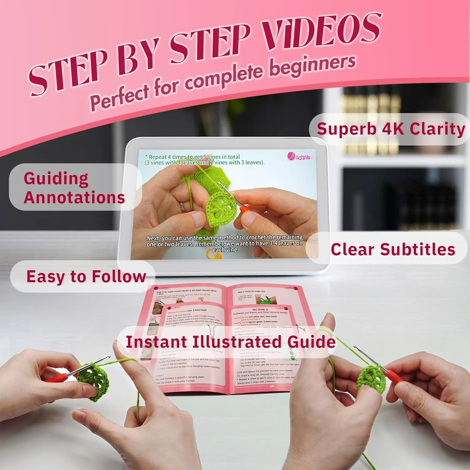 SGIBYN Crochet Kit for Beginners with Step-by-Step Video Tutorials, Granny Squares Beginners Starter Crochet Kit for Women Knitting Kits Learn to Crochet Set (Granny Squares)