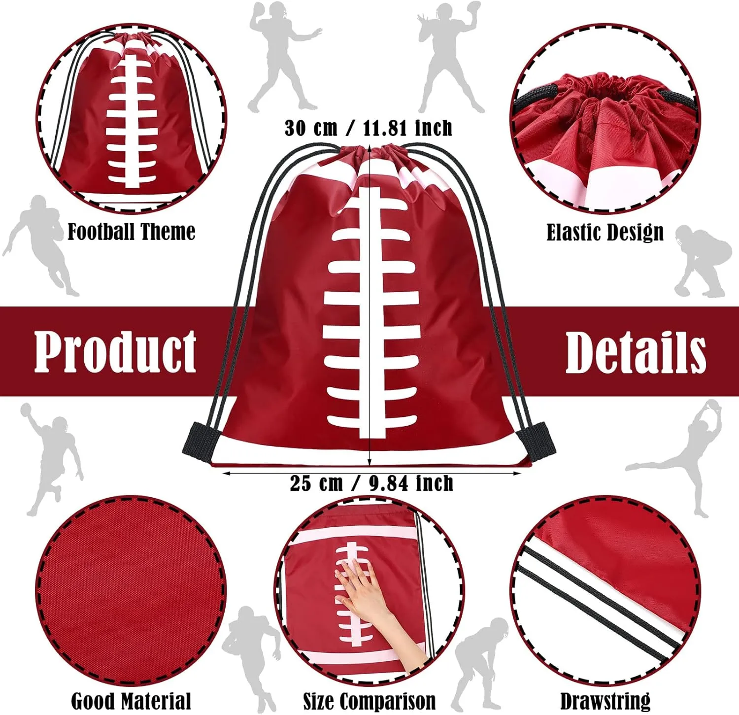 Shappy 12 Pieces Small Sport Drawstring Bags Candy Bag Sport Party Drawstring Goodie Favor Supplies Gifts(Football,10 x 12 Inch)