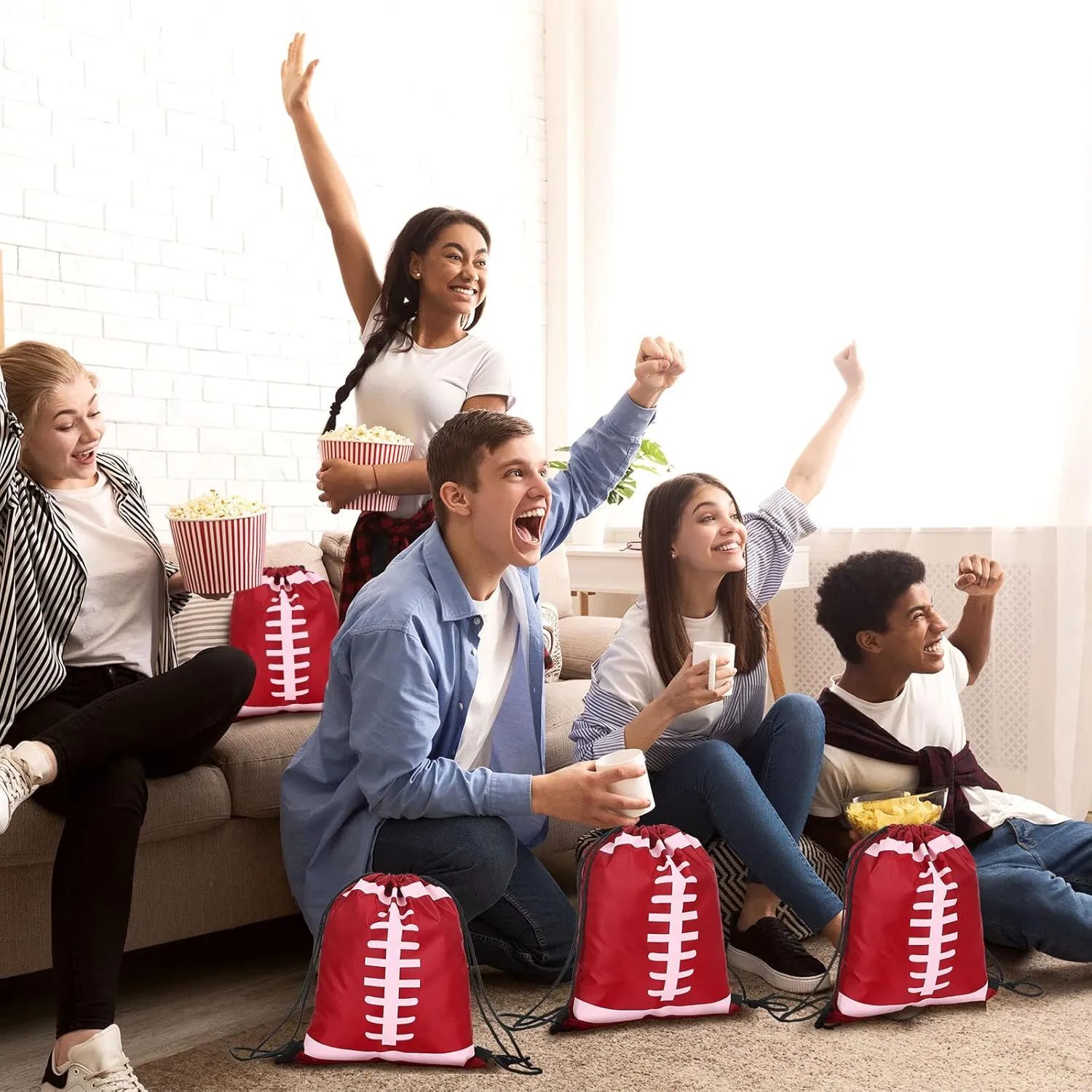 Shappy 12 Pieces Small Sport Drawstring Bags Candy Bag Sport Party Drawstring Goodie Favor Supplies Gifts(Football,10 x 12 Inch)