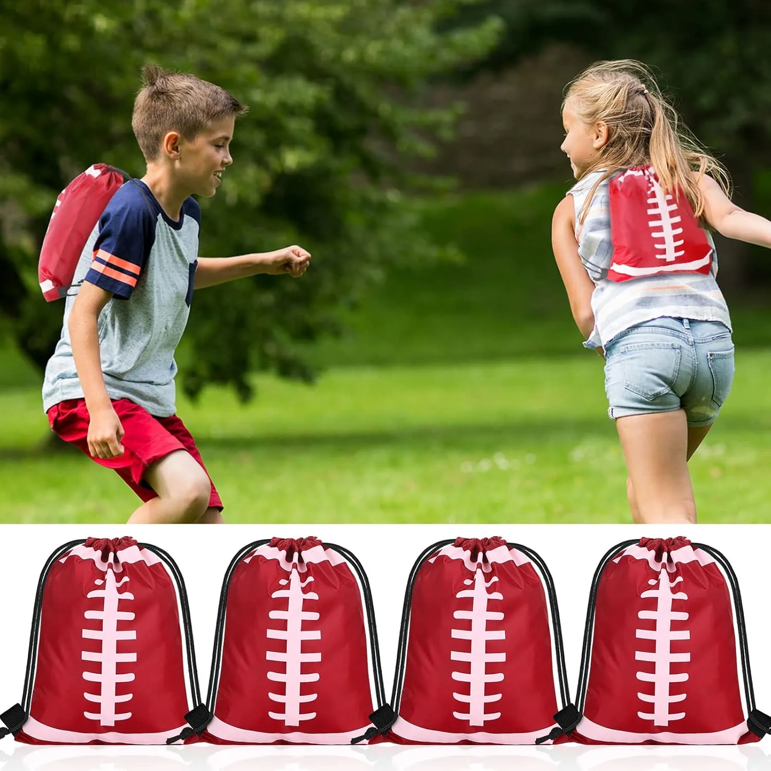 Shappy 12 Pieces Small Sport Drawstring Bags Candy Bag Sport Party Drawstring Goodie Favor Supplies Gifts(Football,10 x 12 Inch)