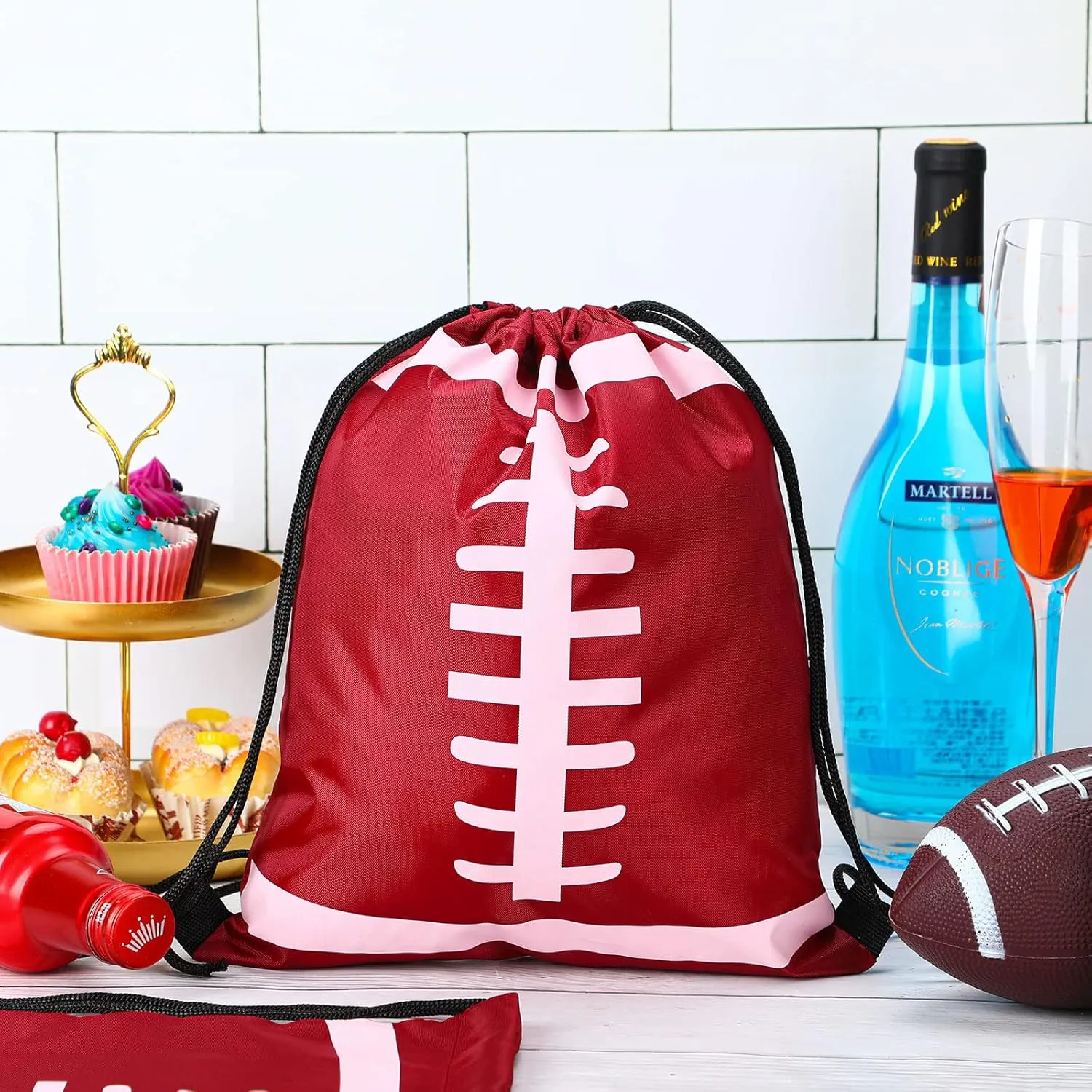 Shappy 12 Pieces Small Sport Drawstring Bags Candy Bag Sport Party Drawstring Goodie Favor Supplies Gifts(Football,10 x 12 Inch)