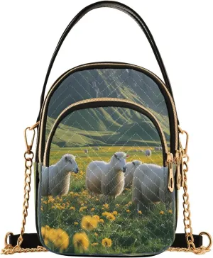 Sheep Field Flower Blossom Mountain Crossbody Bag for Women Mini Cell Phone Purse Women's Shoulder Handbag