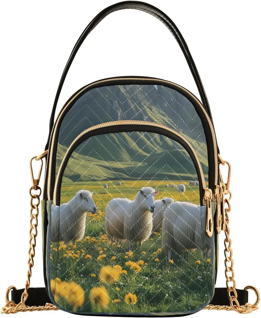 Sheep Field Flower Blossom Mountain Crossbody Bag for Women Mini Cell Phone Purse Women's Shoulder Handbag
