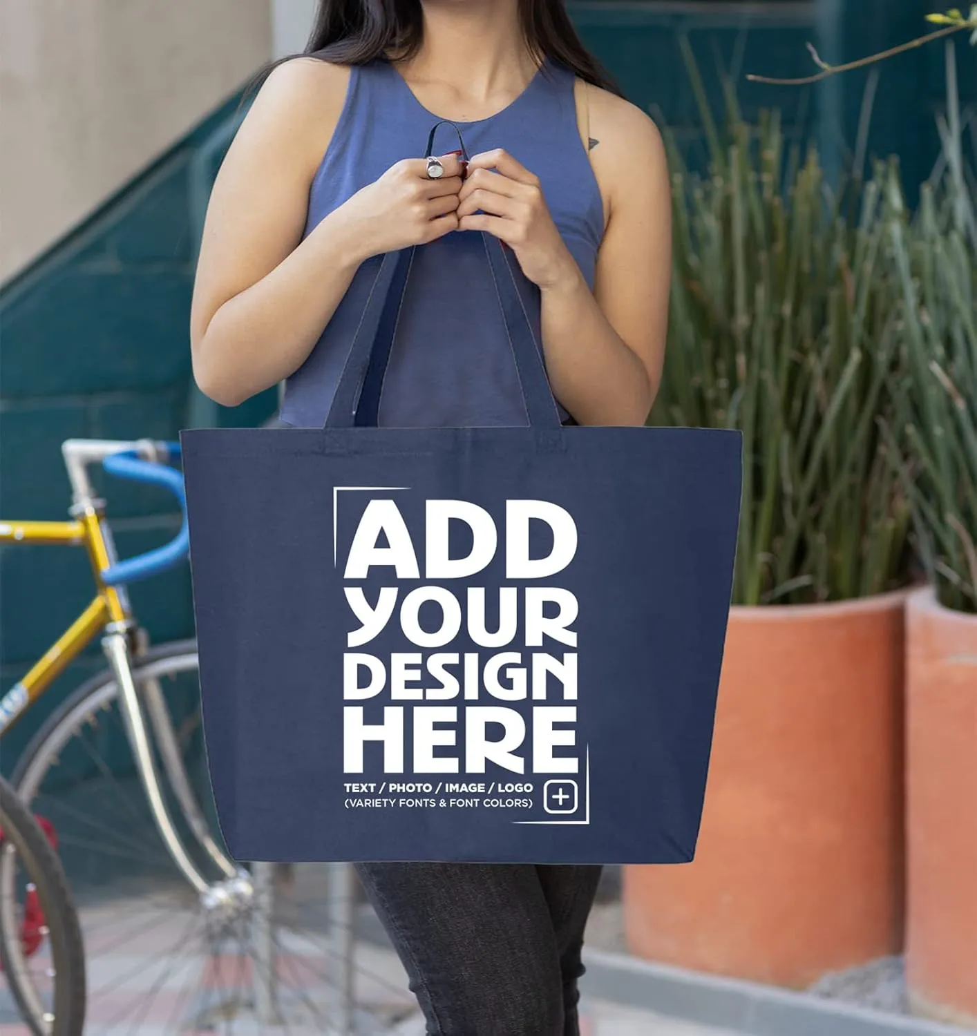 shop4ever Personalized Custom Design Your Own Jumbo Heavy Canvas Tote Reusable Shopping Bag