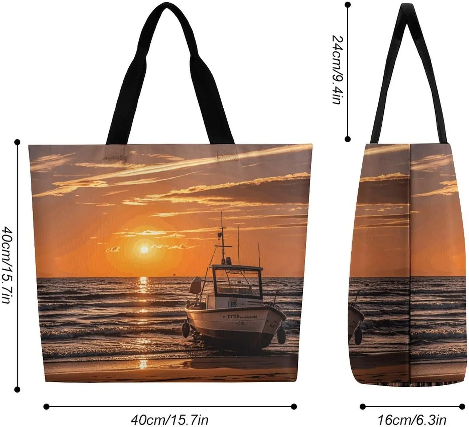 Shopping Bag for Women, Boat Beach Sunrise Time Nautical Tote Bag, Large Capacity Shoulder Bags for Groceries Travel