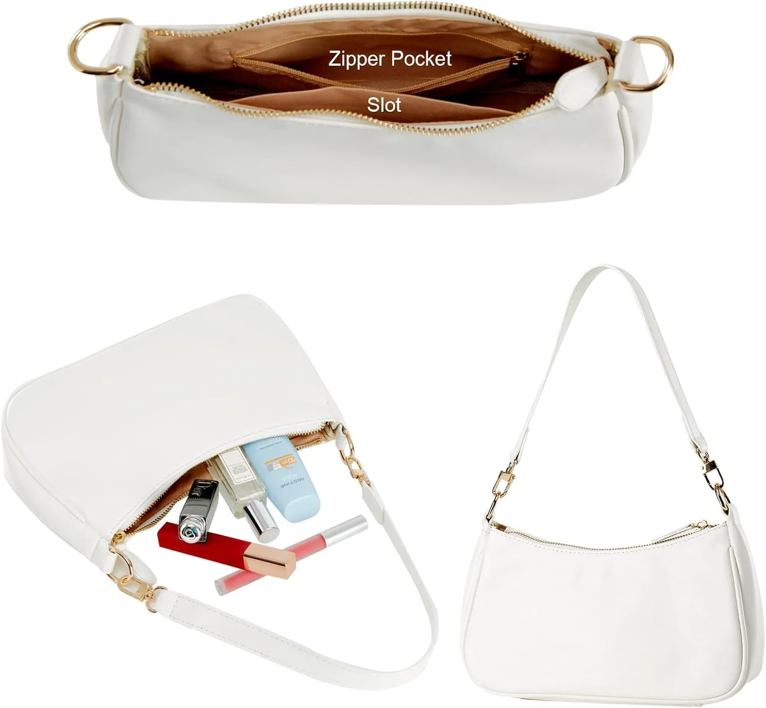 Shoulder Bag for Women with 2 Removable Straps and Zipper Closure Crossbody Bags Clutch Tote HandBags Purses