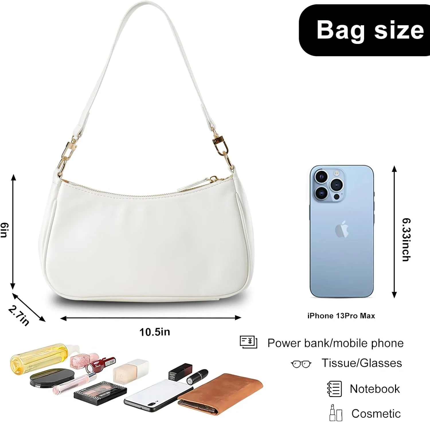 Shoulder Bag for Women with 2 Removable Straps and Zipper Closure Crossbody Bags Clutch Tote HandBags Purses