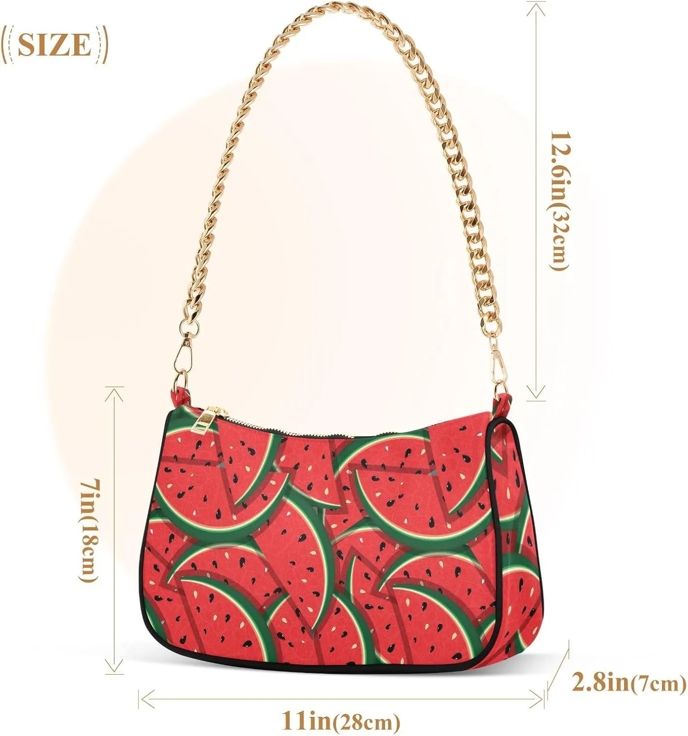 Shoulder Bags for Women, Slices Of Red Watermelon Hobo Tote Handbag wallet Mini Purse with Zipper