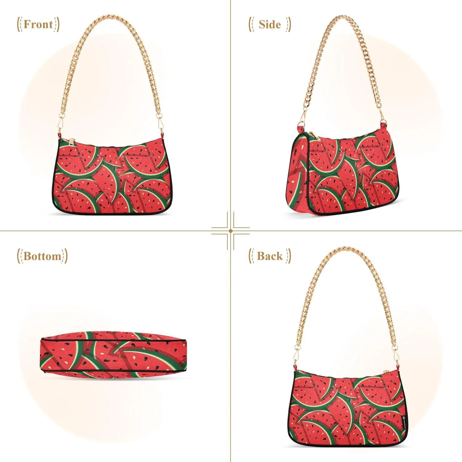 Shoulder Bags for Women, Slices Of Red Watermelon Hobo Tote Handbag wallet Mini Purse with Zipper