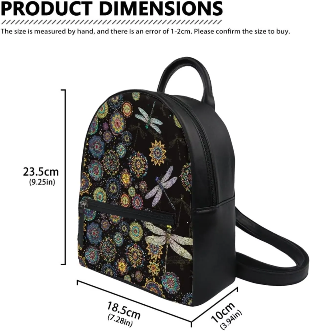 Showudesigns Dragonfly Backpack Purse Set for Women Bohemia Flower Mini Backpacks Wallets Leather Shoulder Bag for School Travel Mini Casual Daypack Zipper Tote Bags Handbag 2 Pack