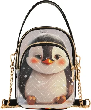 Shy Penguin Shoulder Handbag for Girls Stylish Crossbody Handbags with Detachable Chain Shoulder Strap