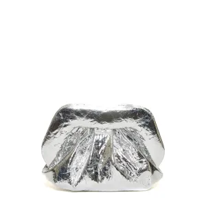 Silver Mirror Clutch With Crinkled Texture And Compact Design