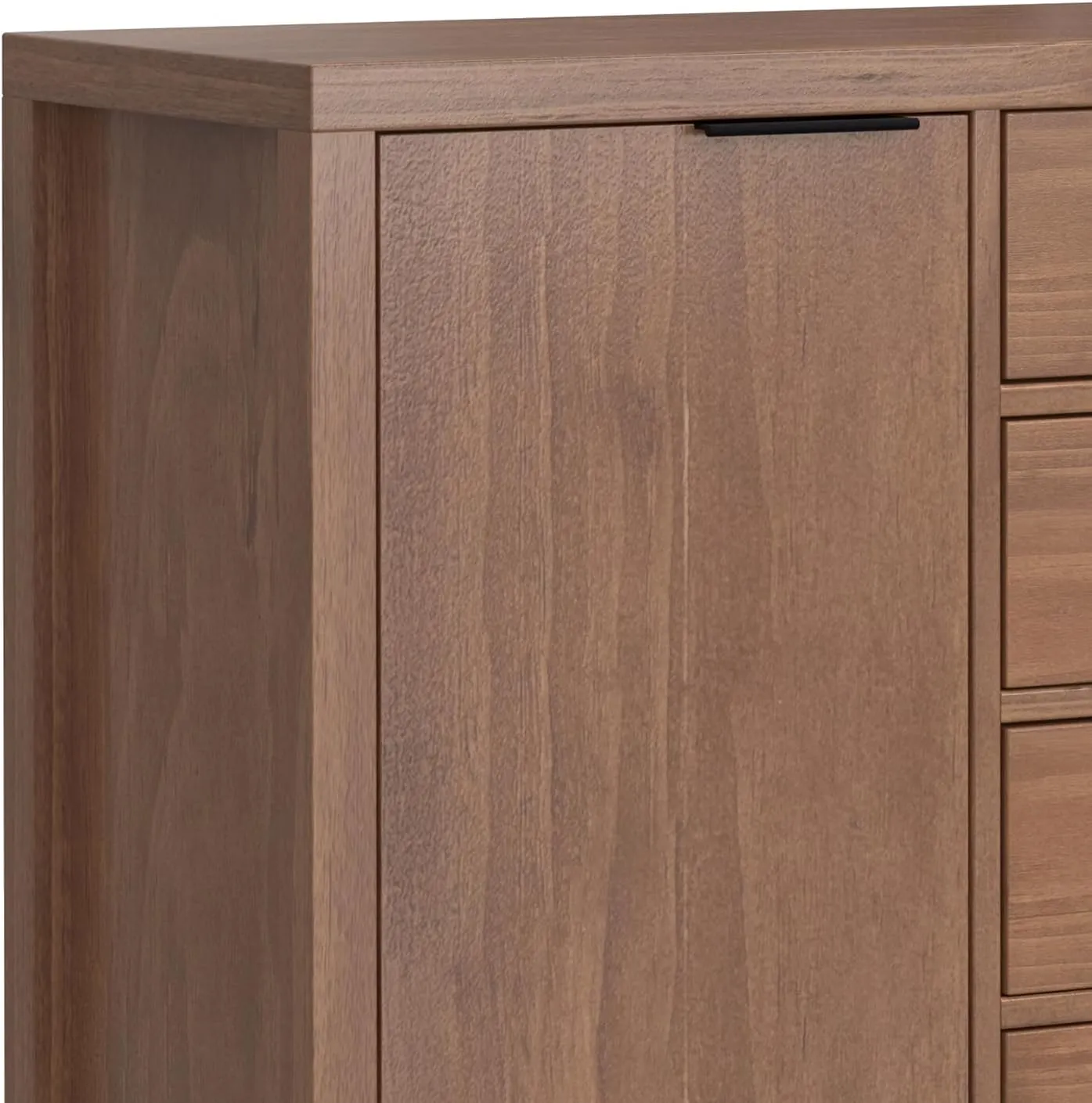 SIMPLIHOME Hollander Buffet - 54 inch Wide Solid Wood 3-Door Sideboard Buffet in Medium Saddle Brown, Contemporary Storage Cabinet for Dining Room or Kitchen with Adjustable Shelves and Metal Handles