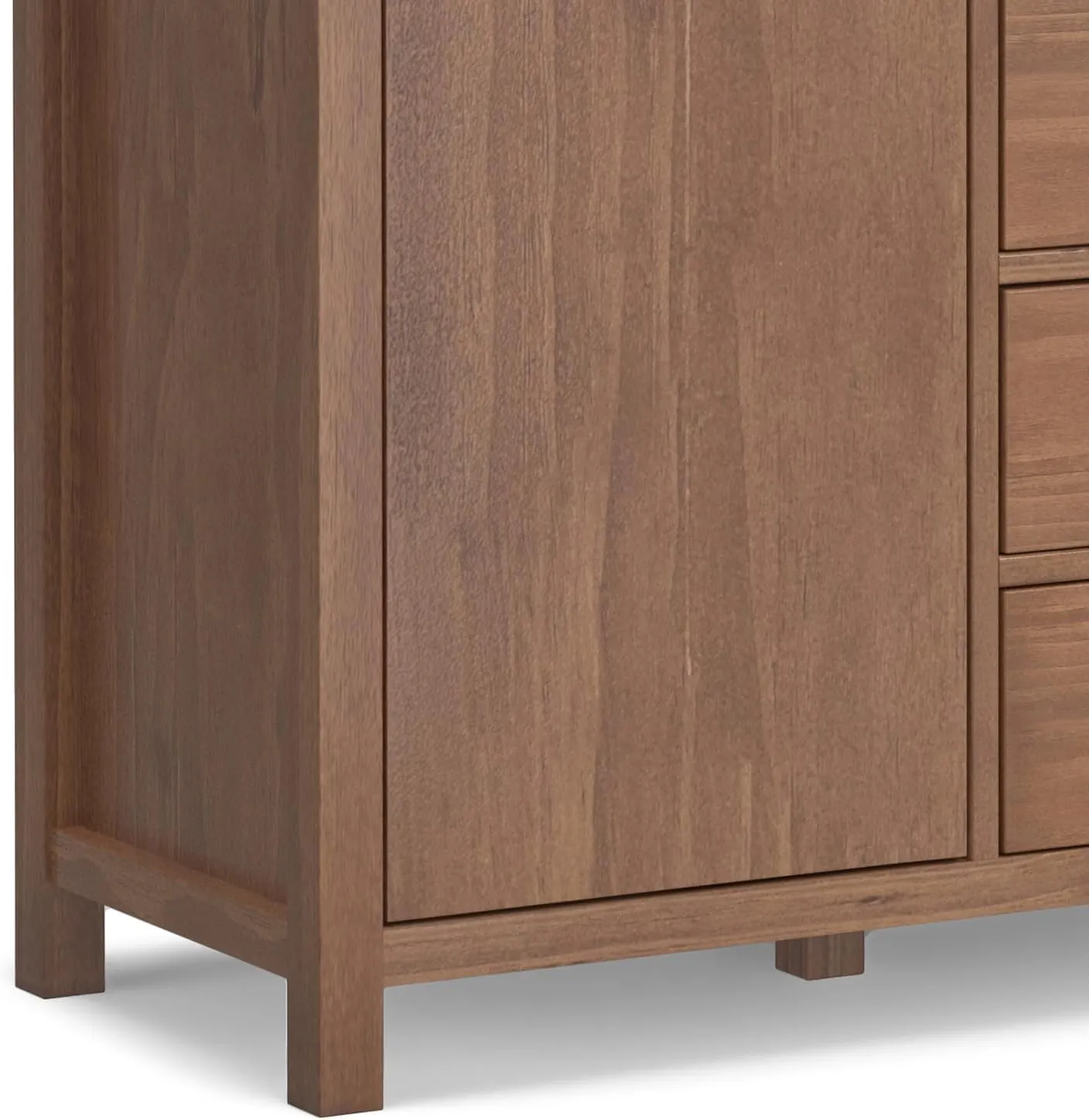 SIMPLIHOME Hollander Buffet - 54 inch Wide Solid Wood 3-Door Sideboard Buffet in Medium Saddle Brown, Contemporary Storage Cabinet for Dining Room or Kitchen with Adjustable Shelves and Metal Handles