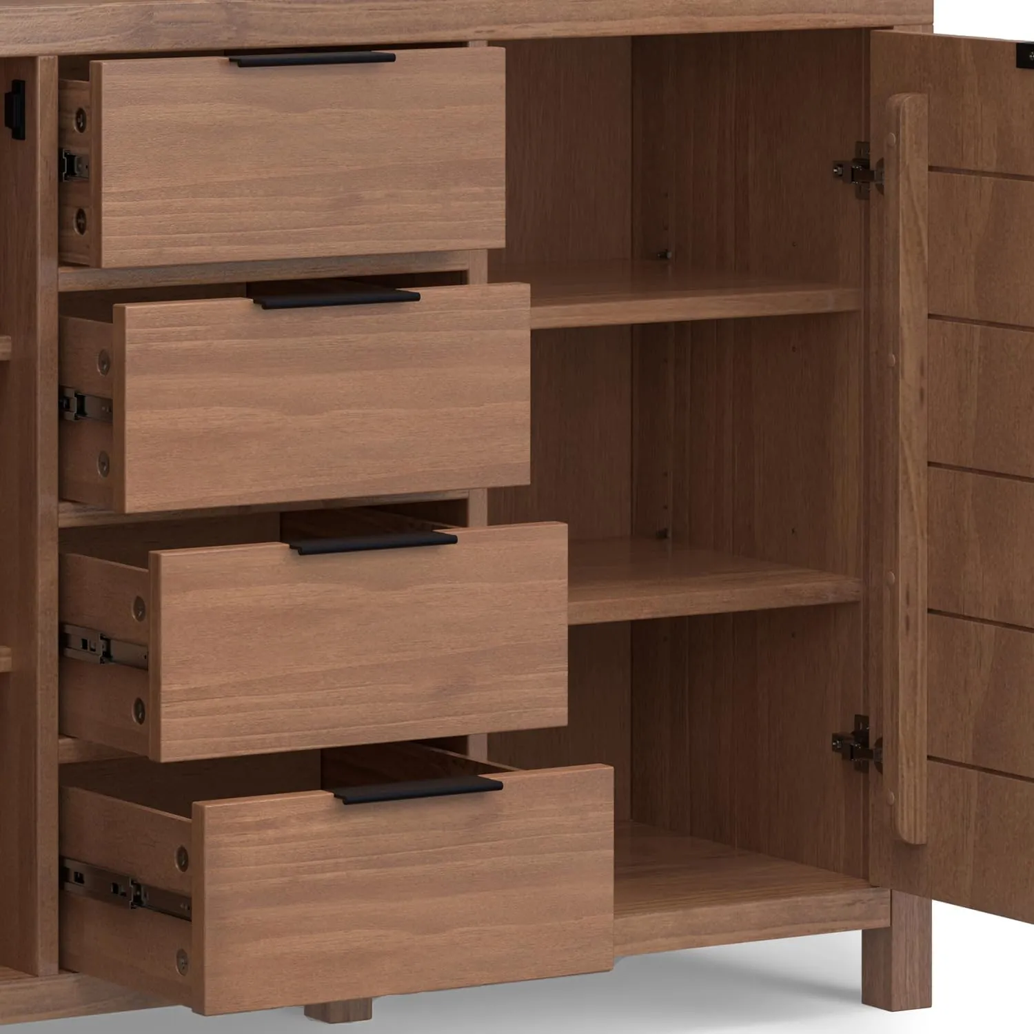 SIMPLIHOME Hollander Buffet - 54 inch Wide Solid Wood 3-Door Sideboard Buffet in Medium Saddle Brown, Contemporary Storage Cabinet for Dining Room or Kitchen with Adjustable Shelves and Metal Handles