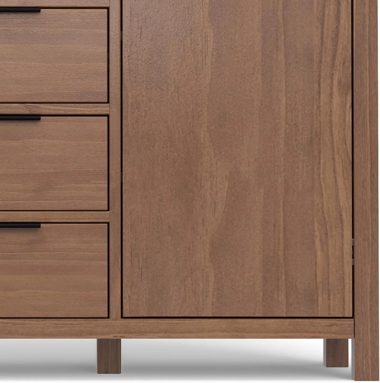 SIMPLIHOME Hollander Buffet - 54 inch Wide Solid Wood 3-Door Sideboard Buffet in Medium Saddle Brown, Contemporary Storage Cabinet for Dining Room or Kitchen with Adjustable Shelves and Metal Handles