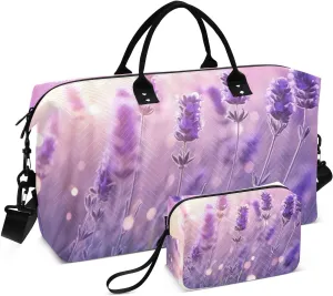 Sinestour Watercolor Flowers Sunlight Lavenders Travel Duffel Bag for Men Women with Makeup Bag Weekend Overnight Carry On Bags for Getaway Weekend Travel