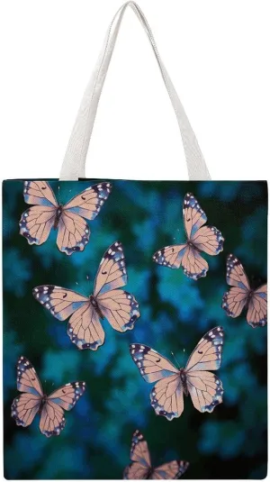 Single Canvas Shopping Bag,Cute Butterflies Print Cotton Tote Bag,practical Large Capacity Tote Bag,ladies Tote Bag