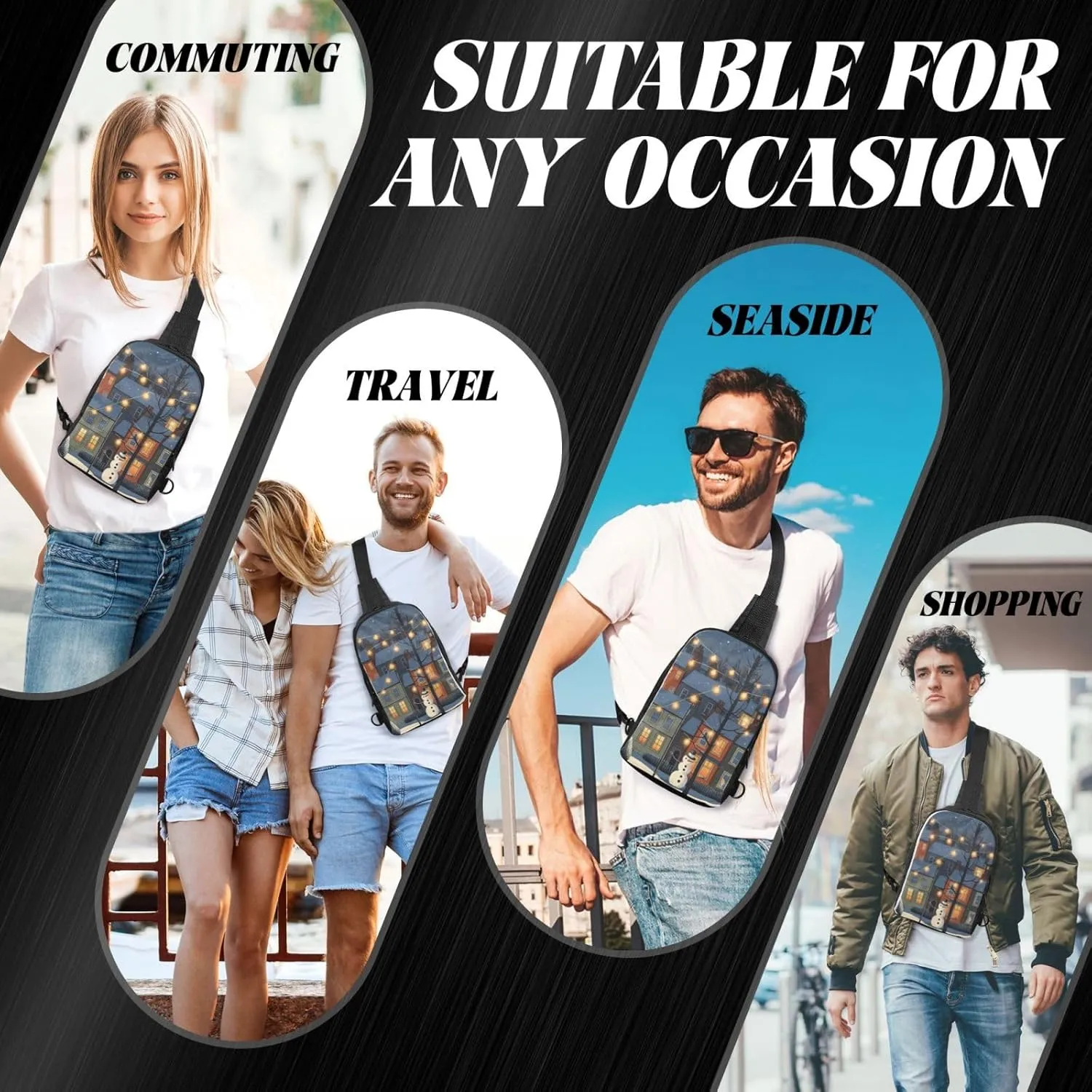 Sling Backpack Crossbody Sling Bag for Men Women Cross Chest Bag Clipart Snowman Shoulder Bag Travel Hiking Daypack