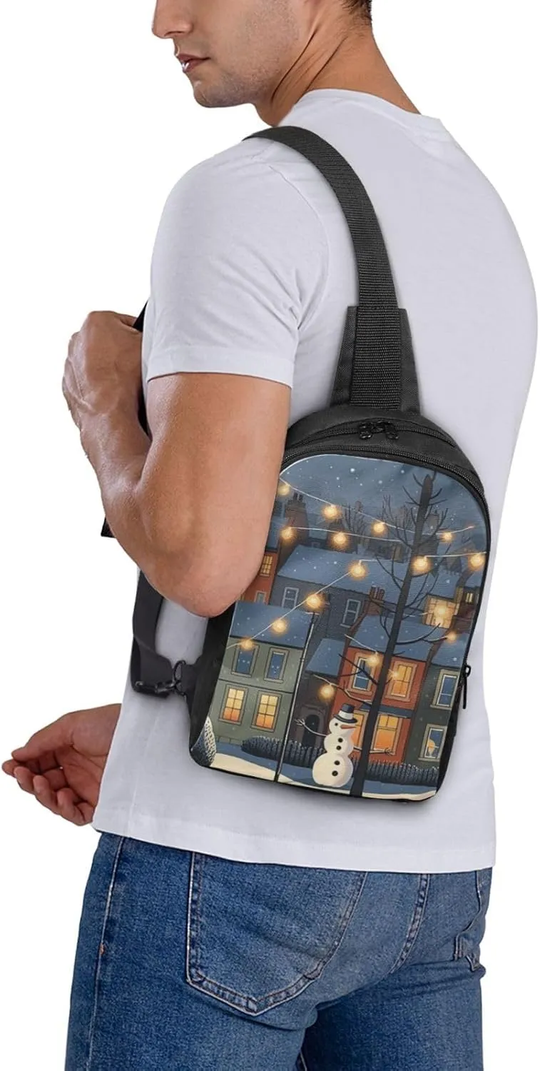 Sling Backpack Crossbody Sling Bag for Men Women Cross Chest Bag Clipart Snowman Shoulder Bag Travel Hiking Daypack