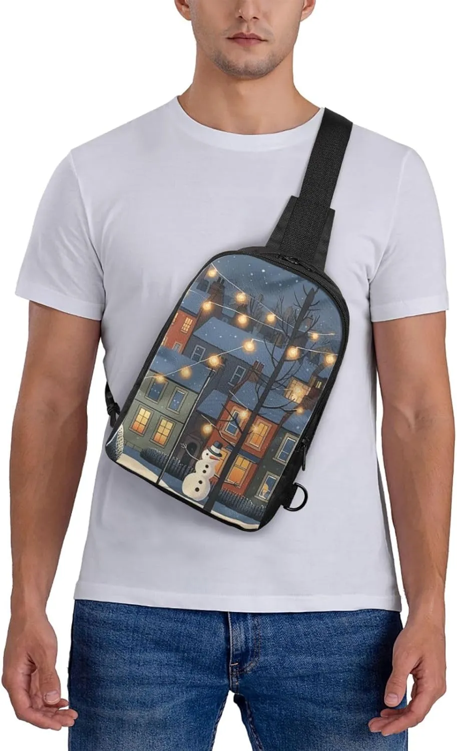 Sling Backpack Crossbody Sling Bag for Men Women Cross Chest Bag Clipart Snowman Shoulder Bag Travel Hiking Daypack