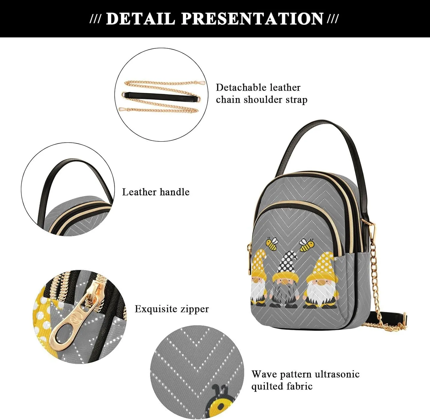 Small Cross body Bags for Women Quilted Crossbody Cell Phone Shoulder Purse Handbags Wallet Detachable Chain Bag