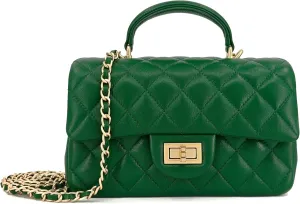 Small Quilted Crossbody Bags for Women, Genuine Leather Shoulder Bag w/Gold Chain Strap, Soft Mini Top Handle Flap Purse