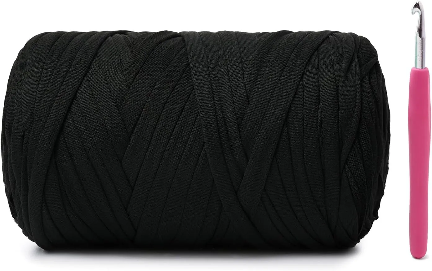 Soft Tshirt Crochet Yarn, 400g/114yds High Elastic Hand Knitting Yarn, Thick T Shirt Yarns for Crocheting Bags, Baskets, Cushions, DIY Crafts（Black）
