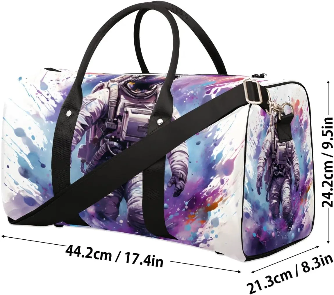Space Astronaut Travel Duffel Bag for Women Men Waterproof Foldable Overnight Weekender Bag Large Capacity Sports Gym Bag