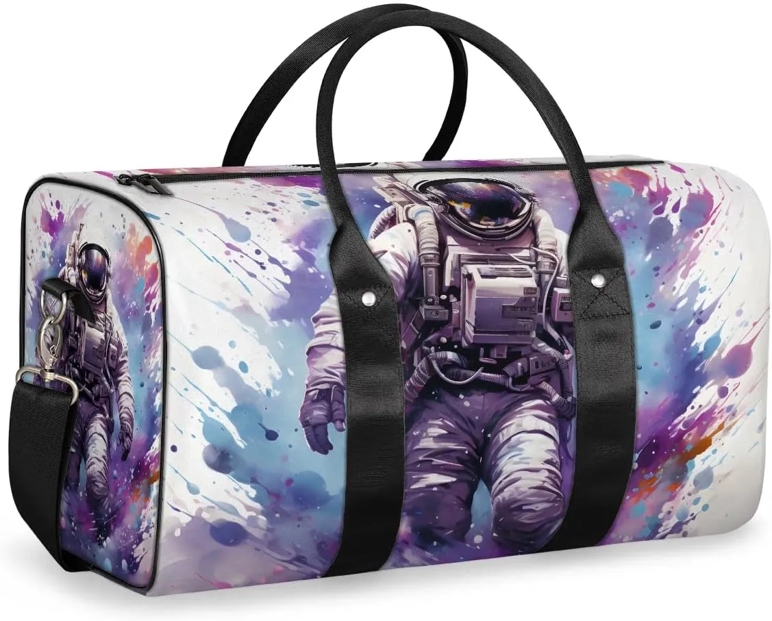 Space Astronaut Travel Duffel Bag for Women Men Waterproof Foldable Overnight Weekender Bag Large Capacity Sports Gym Bag